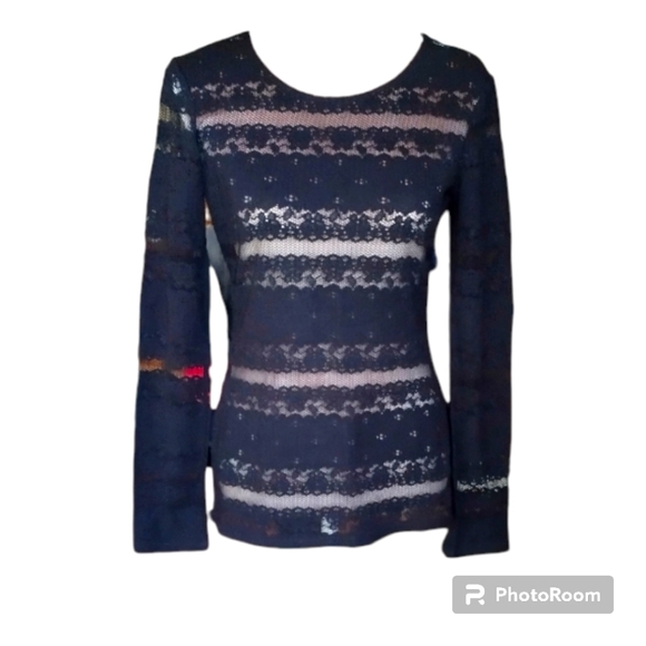 BCBG MAXARIA| BLACK EMBROIDED & SHEER LONG SLEEVE SIZE LARGE 😍❤️ - Picture 8 of 11